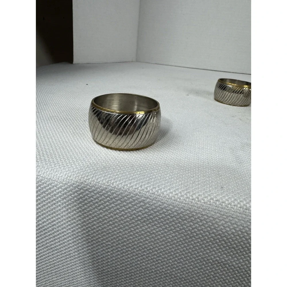 Vintage hammered metal gold and silver‎ toned napkin rings set of 7